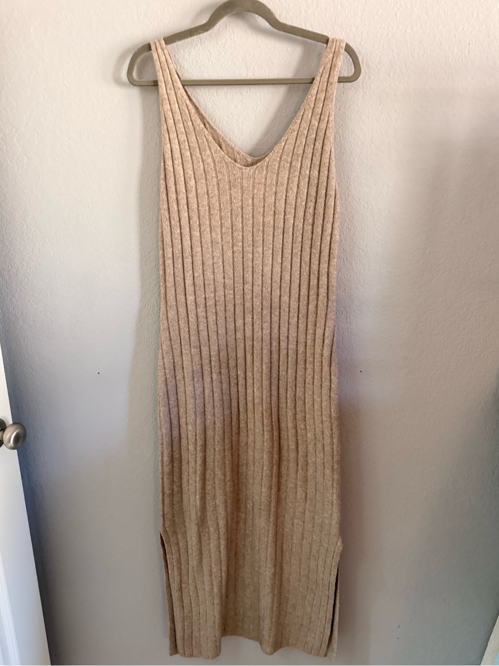 Universal Thread Beige Ribbed Knit Maxi Dress Large